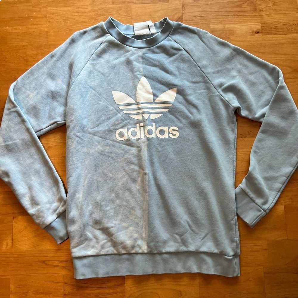 ADIDAS reworked light blue half tie dye sweater. Small